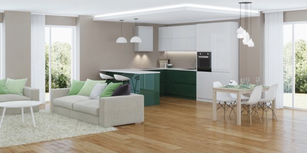 Parkettboden in Wohnzimmer und Küche