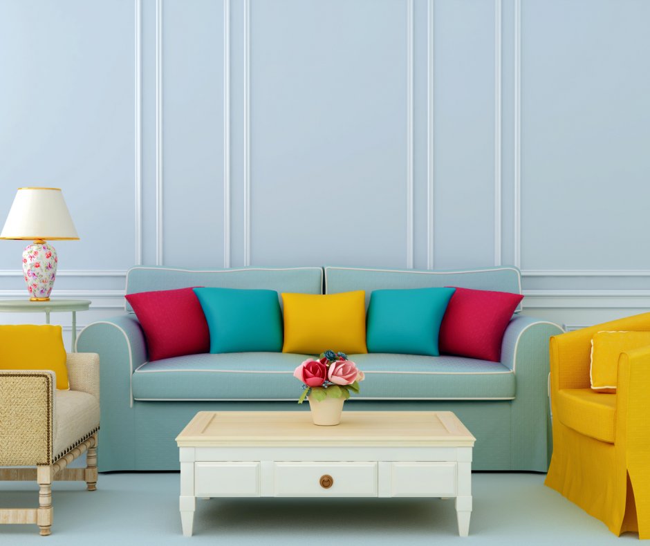 Sofas in bunten Farben